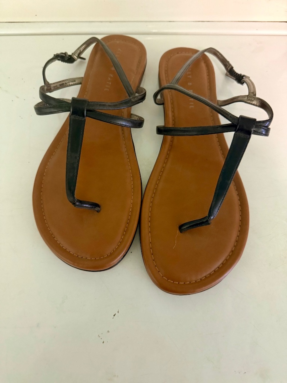 Kelly & Katie Black Sandals with Brown Soles